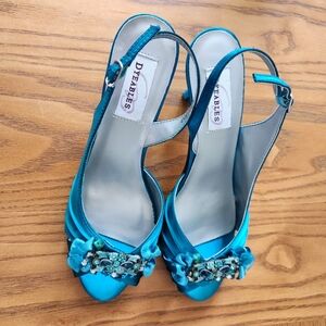 Back sling custom satin sandals with beaded decor